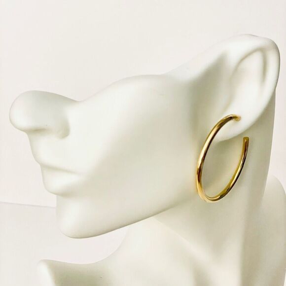 NWT Gorgeous Mia Fiore 18”D Hoops 18kt Gold Pleated Bronze Hoop earrings - Picture 9 of 12